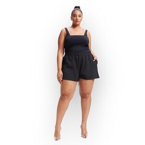 NEW Good American Drawstring Scuba Highwaist Shorts In Black Size 5XL
